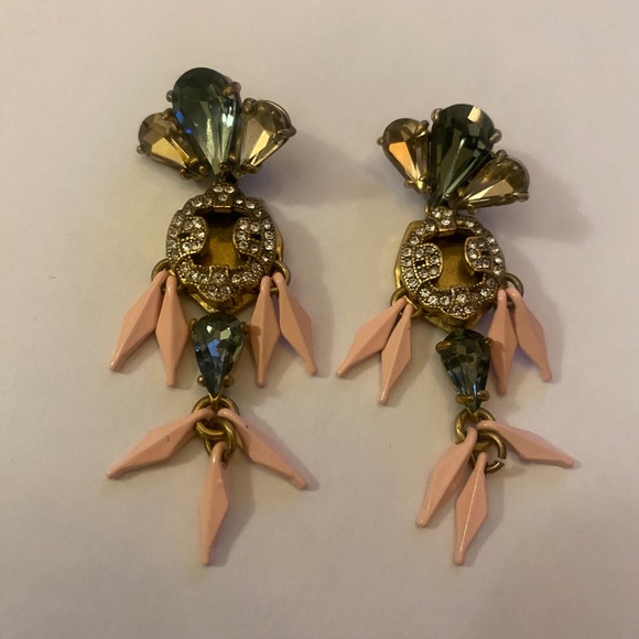 JCrew Multicolor Crystal & Enamel Chandelier Dangle Earrings Y2K, 2.5" length - Picture 7 of 11